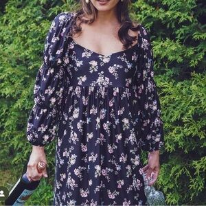 Smith & Quinn Greta Black Floral Puff Sleeve Mini Dress Size M‎